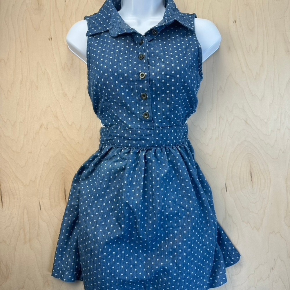 Poetry Womens Blue Polka Dot Sleeveless‎ Button Down Cutout Mini Dress